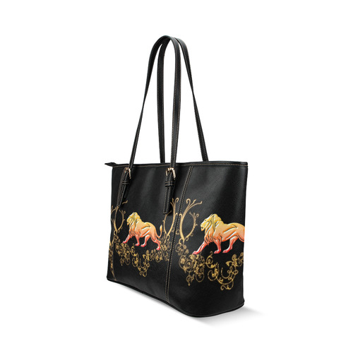 Awesome lion in gold and black Leather Tote Bag/Large (Model 1640)