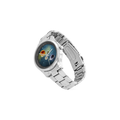 Space scenario with  meteorite sun and planets Men's Stainless Steel Watch(Model 104)