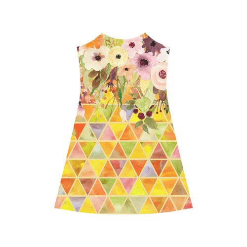 Watercolor Flowers Triangles Orange Yellow Green Alcestis Slip Dress (Model D05)