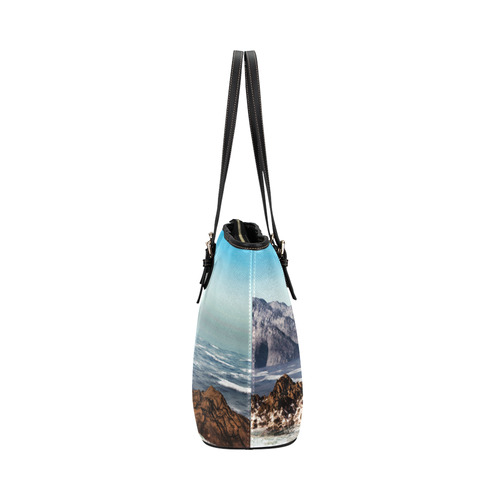 A pirate ship sails through the coastal Leather Tote Bag/Large (Model 1651)