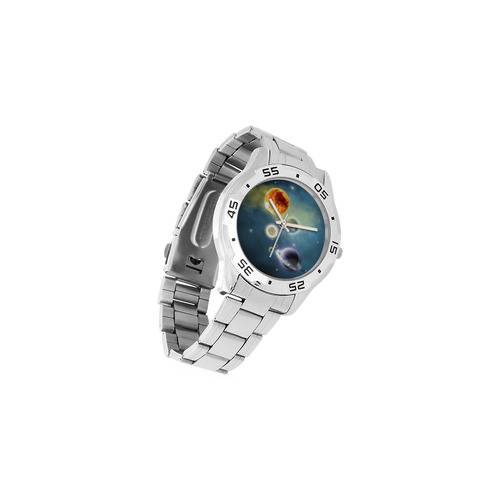 Space scenario with  meteorite sun and planets Men's Stainless Steel Analog Watch(Model 108)