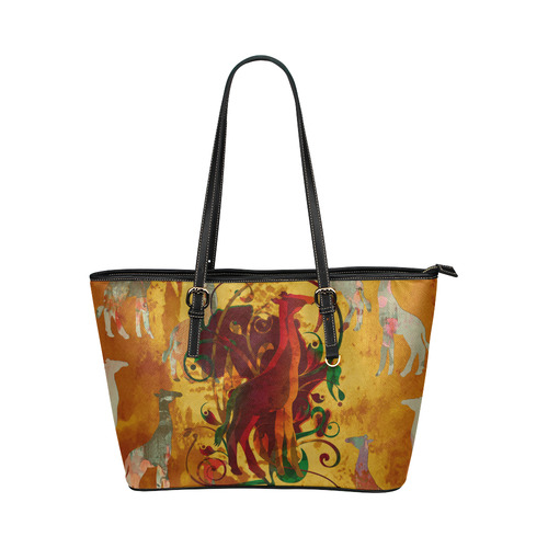 Magic Africa Giraffes Ornaments grunge Leather Tote Bag/Large (Model 1651)