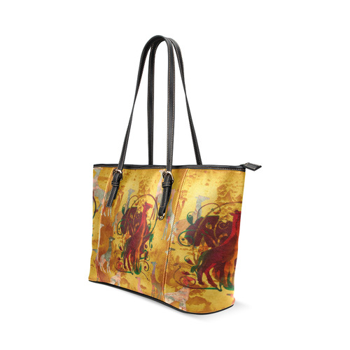Magic Africa Giraffes Ornaments grunge Leather Tote Bag/Small (Model 1640)