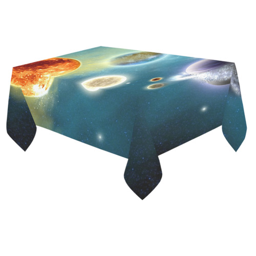 Space scenario with  meteorite sun and planets Cotton Linen Tablecloth 60"x 84"