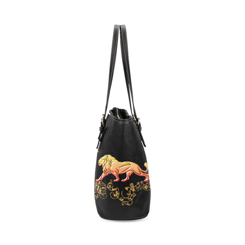 Awesome lion in gold and black Leather Tote Bag/Small (Model 1640)