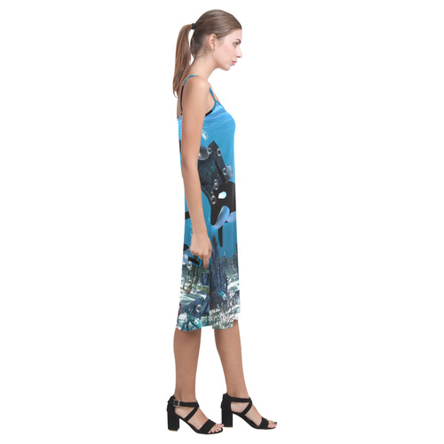 Amazing orcas , underwater world Alcestis Slip Dress (Model D05)