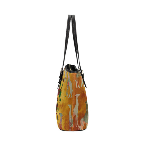 Magic Africa Giraffes Ornaments grunge Leather Tote Bag/Small (Model 1651)