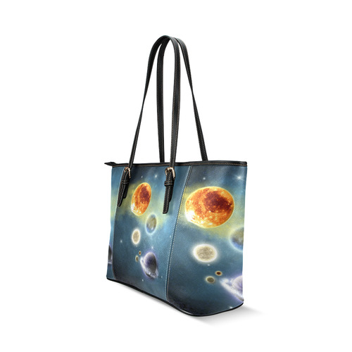 Space scenario with  meteorite sun and planets Leather Tote Bag/Small (Model 1640)