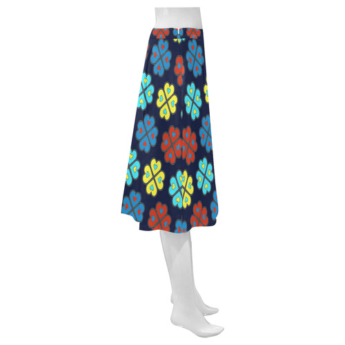 heart flower pattern on navy blue Mnemosyne Women's Crepe Skirt (Model D16)