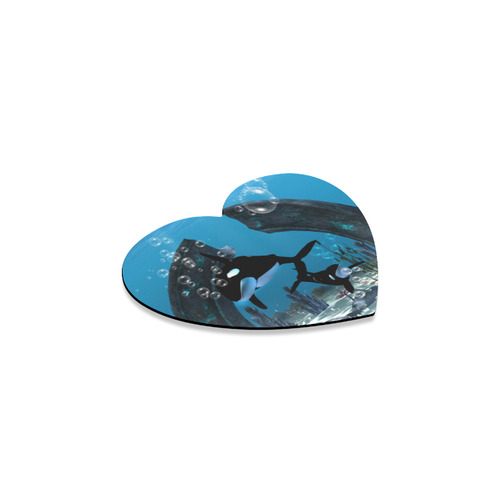 Amazing orcas , underwater world Heart Coaster
