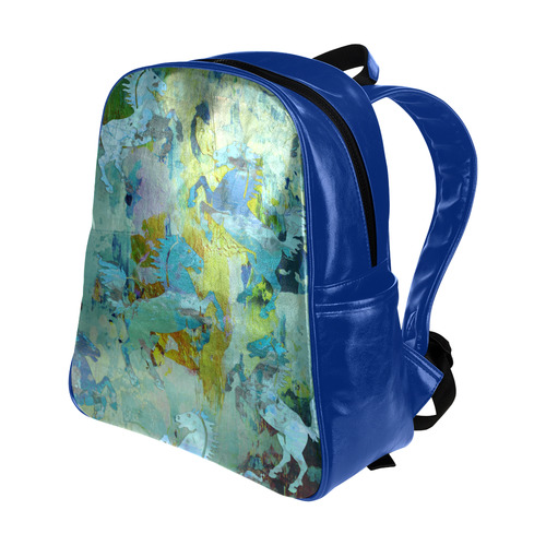 Rearing Horses grunge style painting Multi-Pockets Backpack (Model 1636)