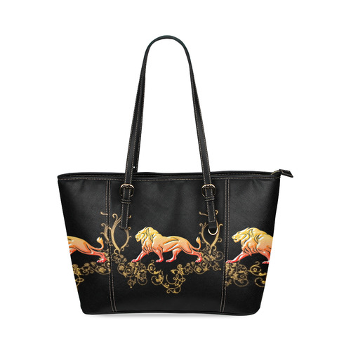 Awesome lion in gold and black Leather Tote Bag/Small (Model 1640)