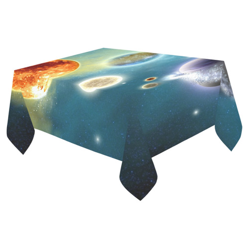 Space scenario with  meteorite sun and planets Cotton Linen Tablecloth 52"x 70"