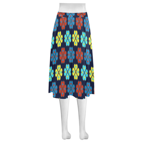 heart flower pattern on navy blue Mnemosyne Women's Crepe Skirt (Model D16)