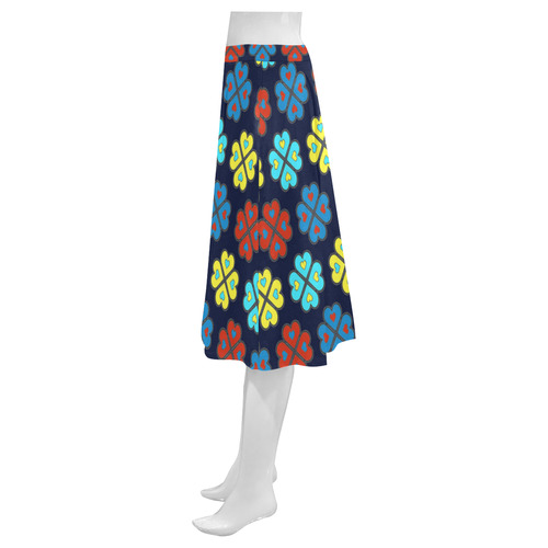 heart flower pattern on navy blue Mnemosyne Women's Crepe Skirt (Model D16)