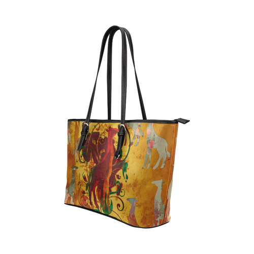 Magic Africa Giraffes Ornaments grunge Leather Tote Bag/Large (Model 1651)