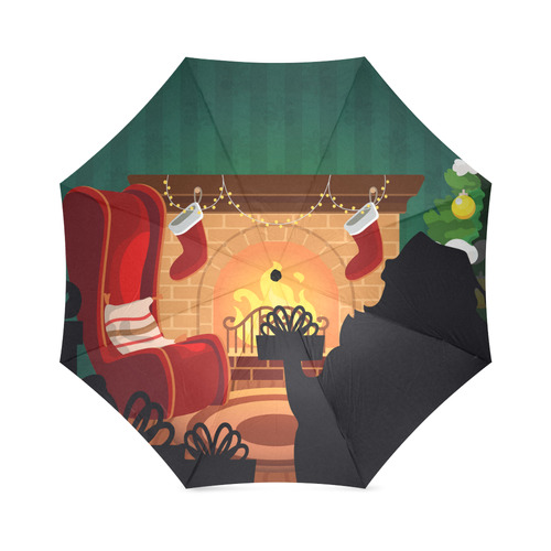 Cosy Christmas Fireplace Stockings Santa Claus Foldable Umbrella (Model U01)