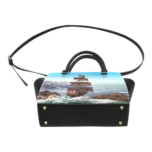 A pirate ship sails through the coastal Classic Shoulder Handbag (Model 1653)