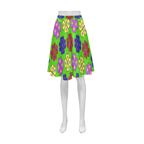 heart flower pattern on green Athena Women's Short Skirt (Model D15)