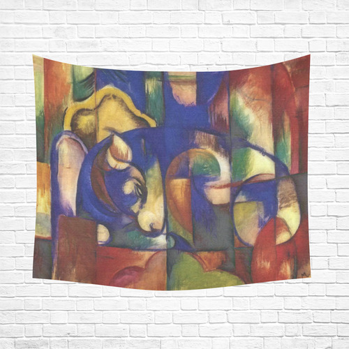 The resting bull by Franz Marc Cotton Linen Wall Tapestry 60"x 51"