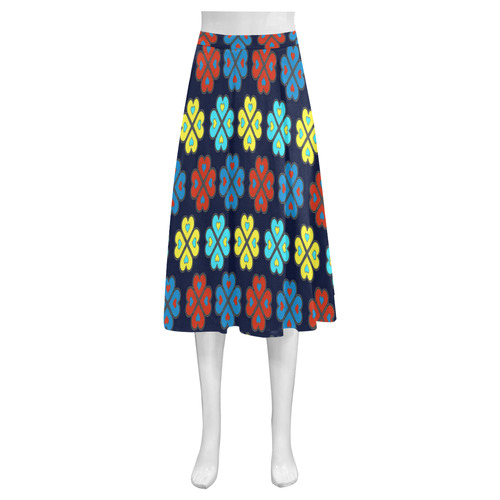 heart flower pattern on navy blue Mnemosyne Women's Crepe Skirt (Model D16)