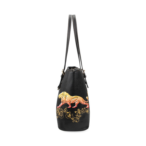 Awesome lion in gold and black Leather Tote Bag/Small (Model 1640)