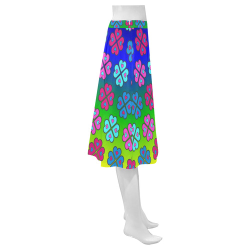 heart flower pattern on rainbow Mnemosyne Women's Crepe Skirt (Model D16)