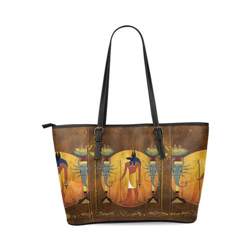 Anubis the egyptian god Leather Tote Bag/Small (Model 1640)