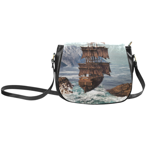 A pirate ship sails through the coastal Classic Saddle Bag/Small (Model 1648)