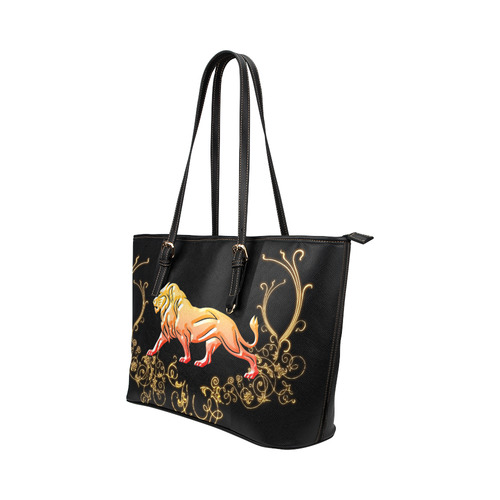 Awesome lion in gold and black Leather Tote Bag/Small (Model 1651)