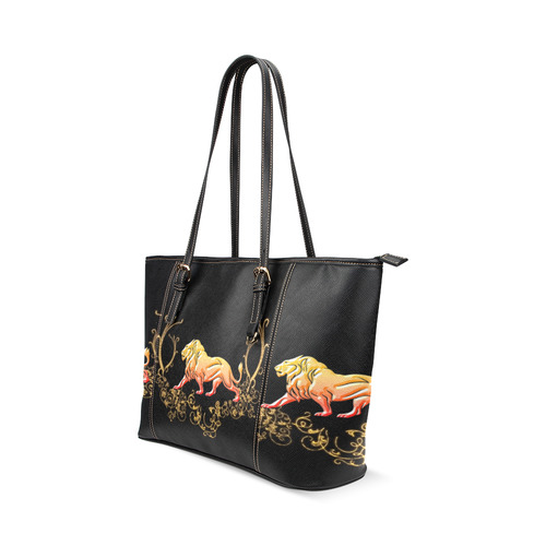 Awesome lion in gold and black Leather Tote Bag/Small (Model 1640)