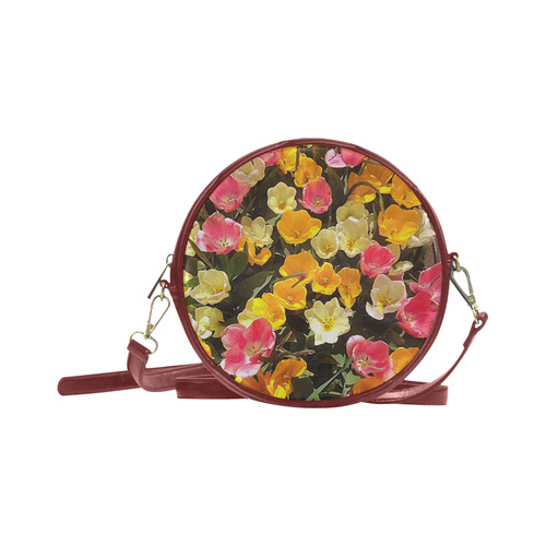 Yellow Pink Flowers Round Sling Bag (Model 1647)