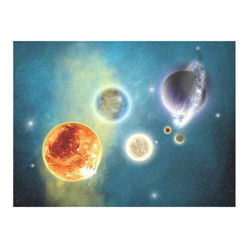 Space scenario with  meteorite sun and planets Cotton Linen Tablecloth 52"x 70"