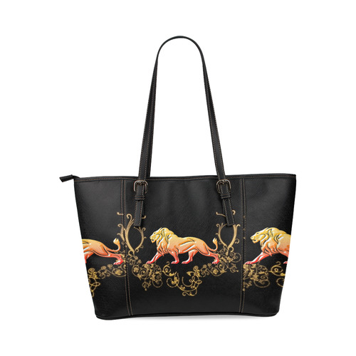 Awesome lion in gold and black Leather Tote Bag/Small (Model 1640)