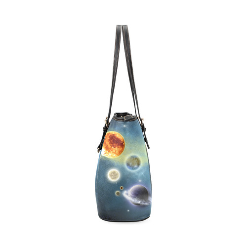 Space scenario with  meteorite sun and planets Leather Tote Bag/Small (Model 1640)