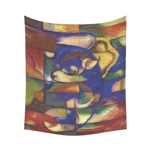 The resting bull by Franz Marc Cotton Linen Wall Tapestry 60"x 51"