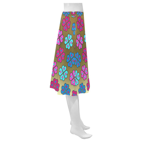 heart flower pattern on gold Mnemosyne Women's Crepe Skirt (Model D16)