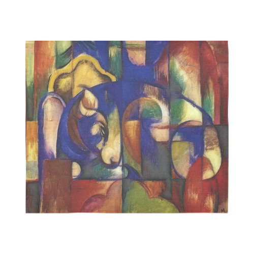 The resting bull by Franz Marc Cotton Linen Wall Tapestry 60"x 51"