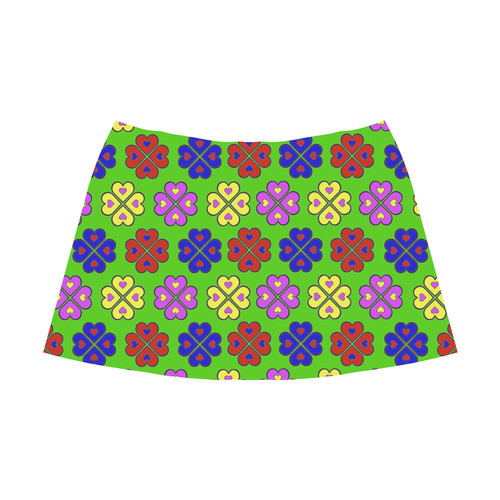 heart flower pattern on green Mnemosyne Women's Crepe Skirt (Model D16)
