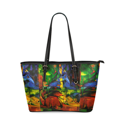 Deers in Wood by Franz Marc Leather Tote Bag/Small (Model 1640)