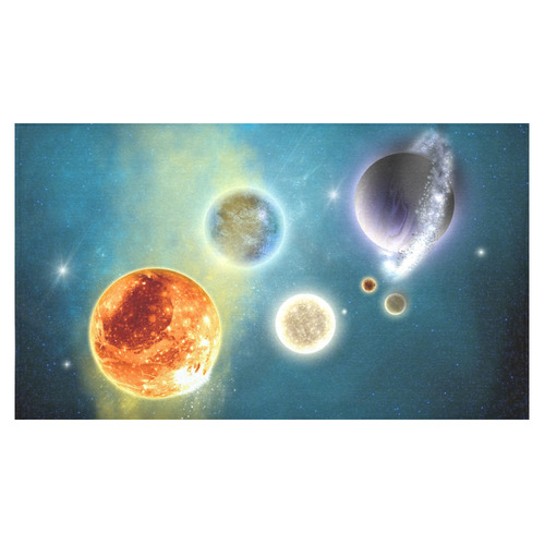 Space scenario with  meteorite sun and planets Cotton Linen Tablecloth 60"x 104"