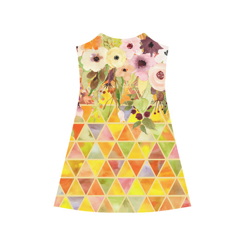 Watercolor Flowers Triangles Orange Yellow Green Alcestis Slip Dress (Model D05)