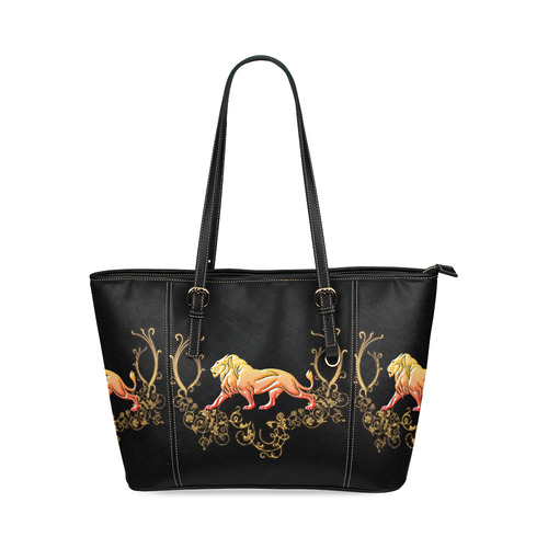 Awesome lion in gold and black Leather Tote Bag/Large (Model 1640)