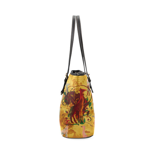 Magic Africa Giraffes Ornaments grunge Leather Tote Bag/Small (Model 1640)
