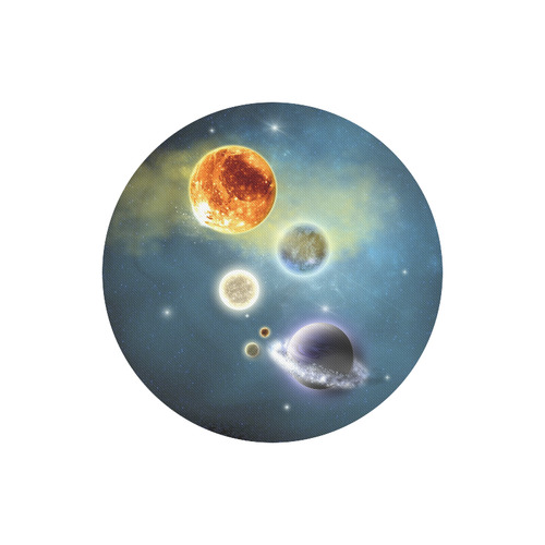 Space scenario with  meteorite sun and planets Round Mousepad
