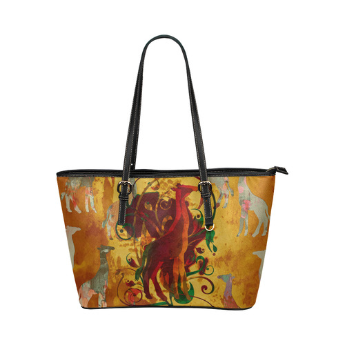 Magic Africa Giraffes Ornaments grunge Leather Tote Bag/Small (Model 1651)