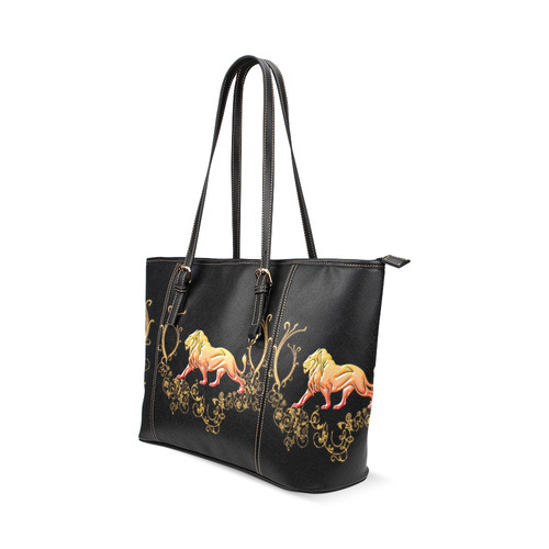 Awesome lion in gold and black Leather Tote Bag/Large (Model 1640)