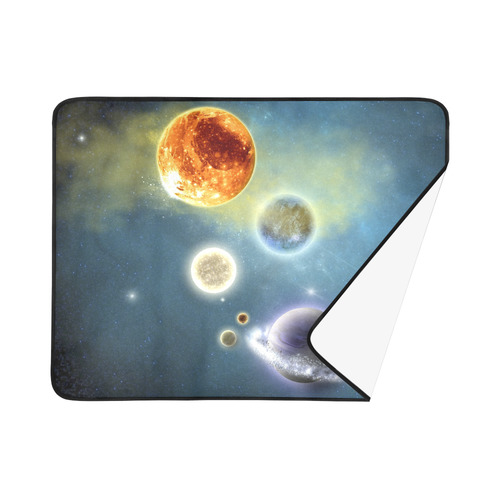 Space scenario with  meteorite sun and planets Beach Mat 78"x 60"