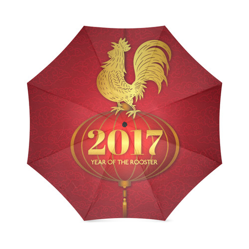 Chinese Year of the Rooster 2017 Red Gold Foldable Umbrella (Model U01)