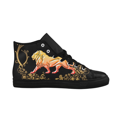 Awesome lion in gold and black Aquila High Top Microfiber Leather Women's Shoes/Large Size (Model 032)